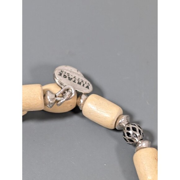 Alex & Ani 7" Wood Bead Bracelet With Metal Accents Boho Coastal - Picture 3 of 8